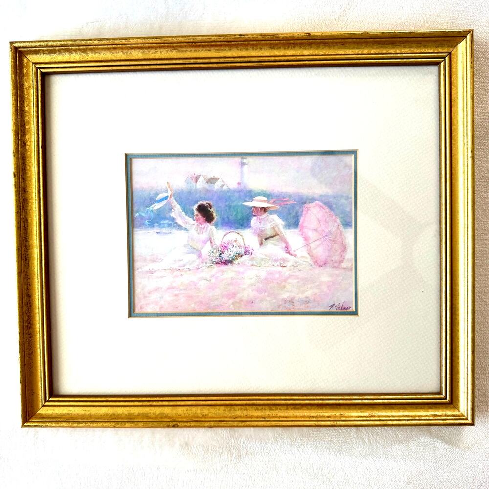 Richard Zolan Day at The Beach Victorian Ladies Signed Pastel Art Print Framed